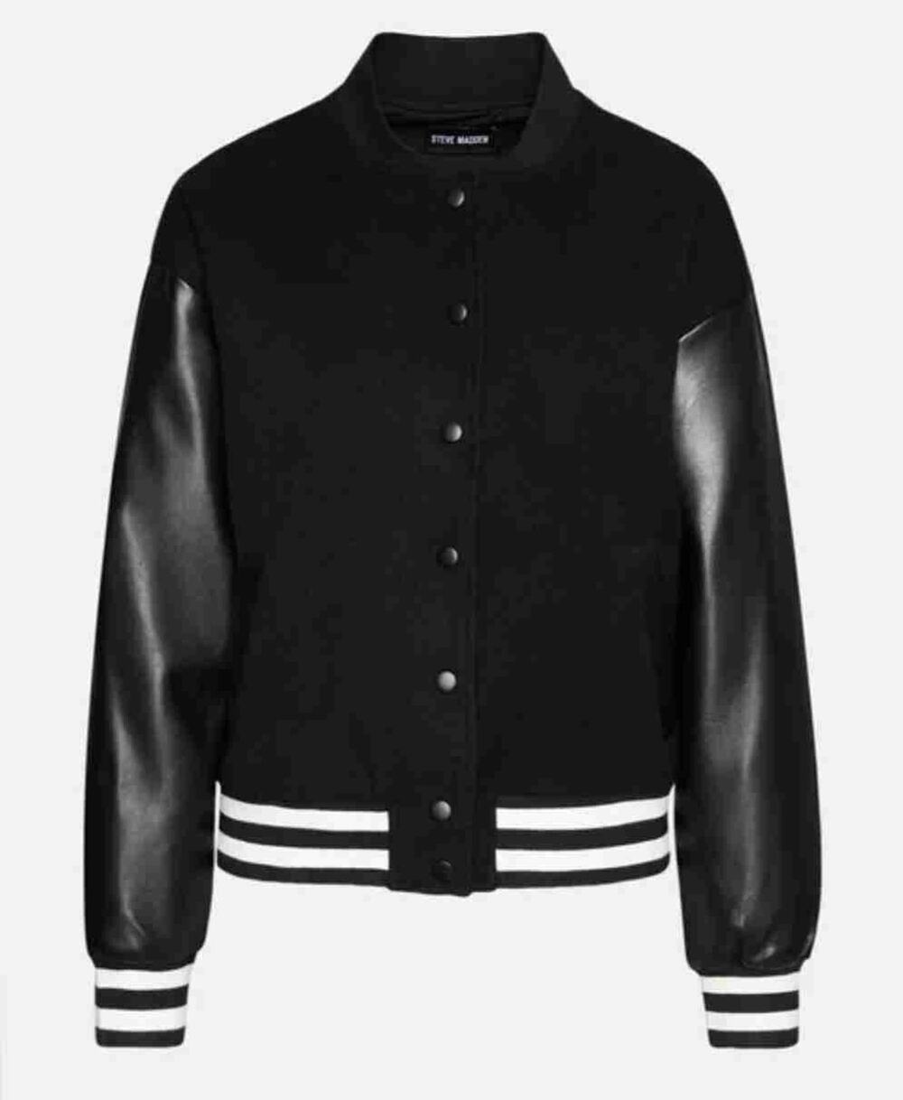 Steve Madden Black Button-Up Ribbed Cuffs Leather Sleeves Jacket Size Small c3